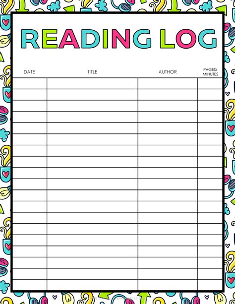 Reading Log for Kids Example