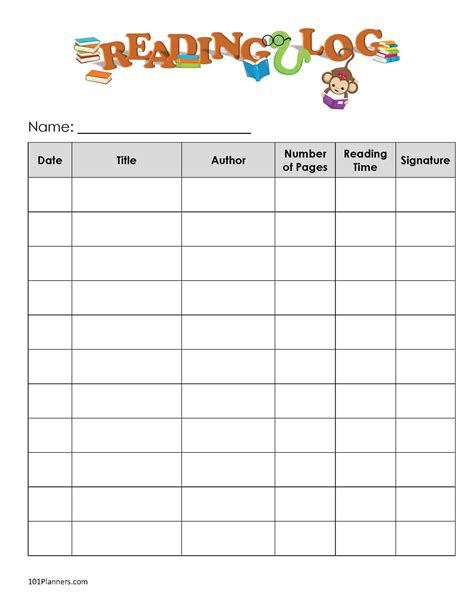 Reading Log Template Example