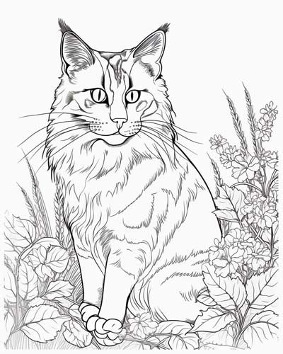 Realistic Cat Coloring Page