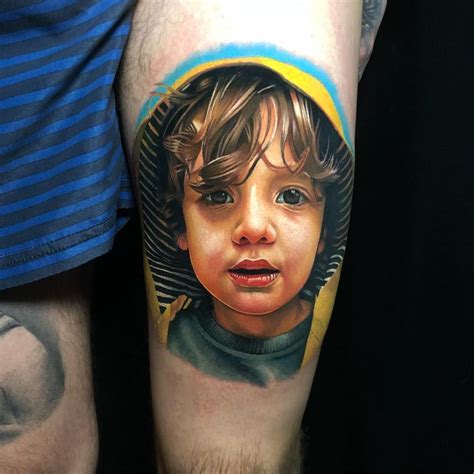 Realistic portraits leg sleeve tattoo