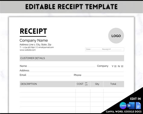 Receipt template example 2