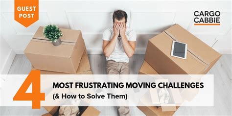 A person looking stressed and overwhelmed, surrounded by moving boxes