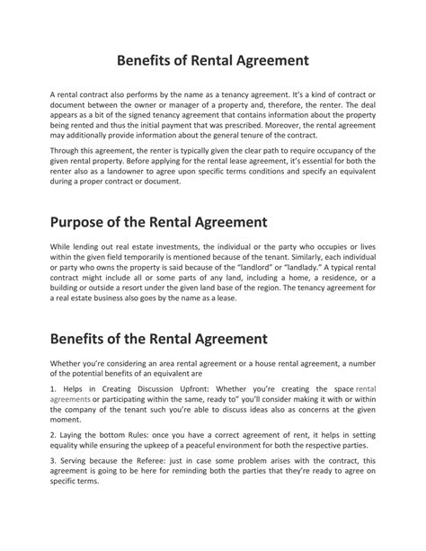 Benefits of Rental Agreement