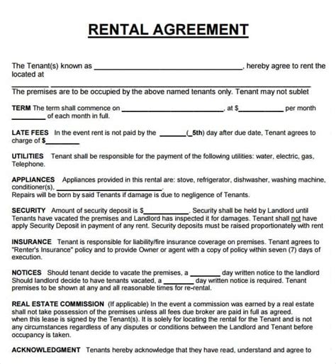 Rental Lease Template Word