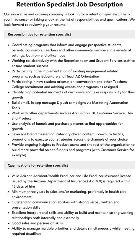 Retention Specialist Job Duties Explained