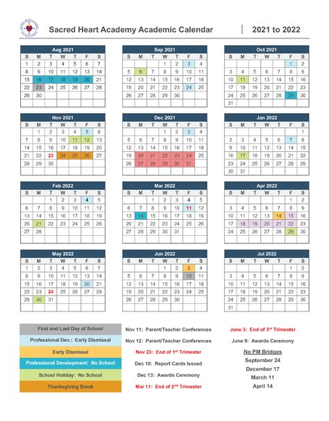 Sacred Heart Academic Calendar Image 1