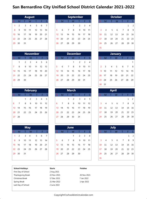 San Bernardino District Calendar Type