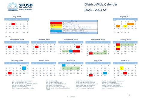 San Francisco Unified Calendar Holidays