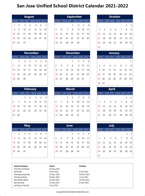 San Jose Unified School District Calendar Overview