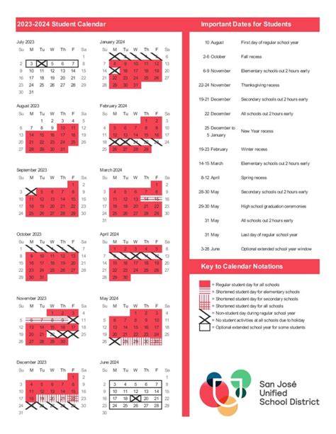 San Jose Unified School District Calendar