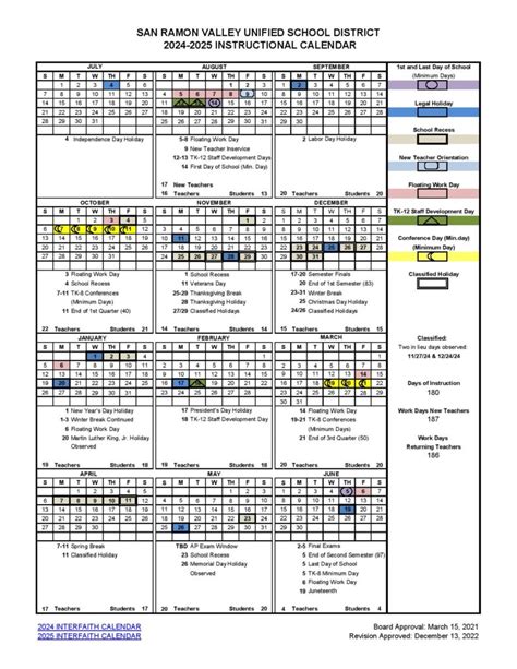 San Ramon Valley Unified School Calendar Image 1