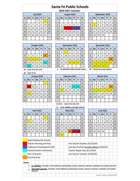 Santa Fe Public Schools Calendar