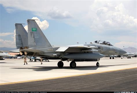 RSAF F-15 fighter jet taking off from a military airbase in Saudi Arabia