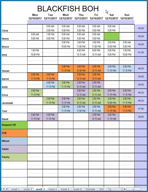 Schedule Template Example