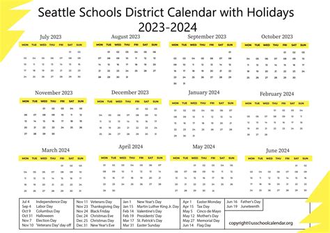 Seattle School District Calendars