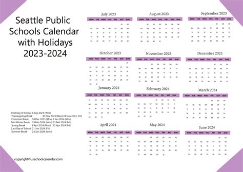 Calendar Overview of Seattle Schools