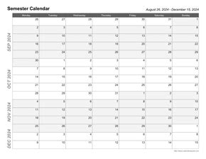 semester calendar example