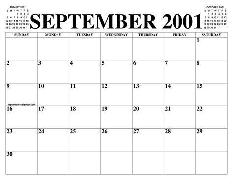 September 2001 Calendar Image 10