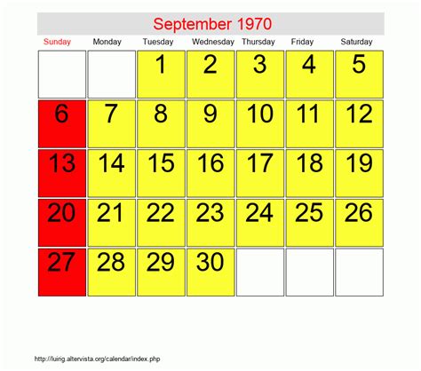 September 1970 Calendar