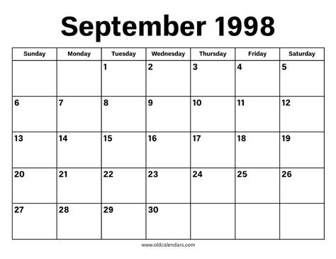 September 1998 Calendar