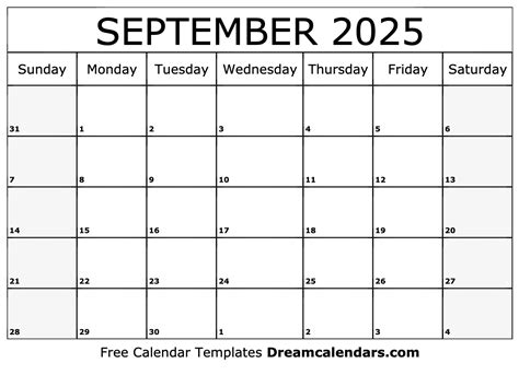 September 2025 calendar overview