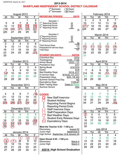 Sharyland ISD Calendar