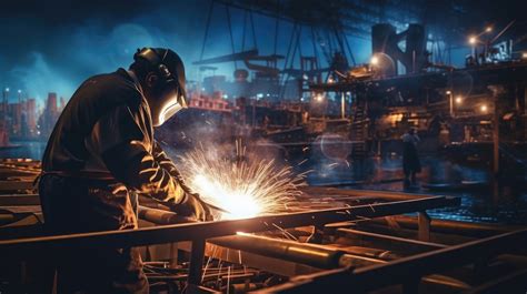 Welder working on a ship