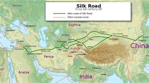 A map of the Silk Road, highlighting the trade routes between ancient China and Eastern Europe