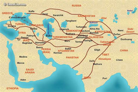 Map of the Silk Road trade routes between ancient China and Eastern Europe