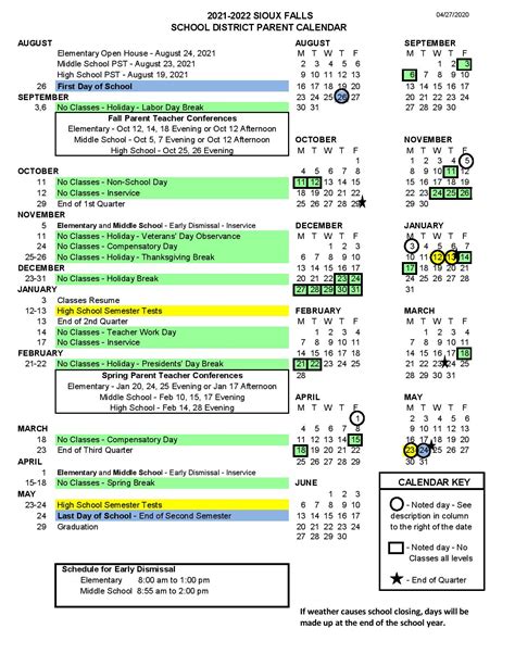 Sioux Falls School District Calendar Events