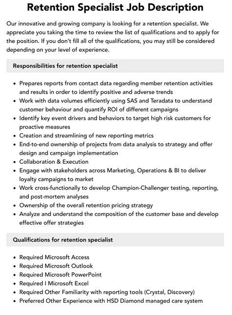 Skills and Qualifications for Retention Specialist