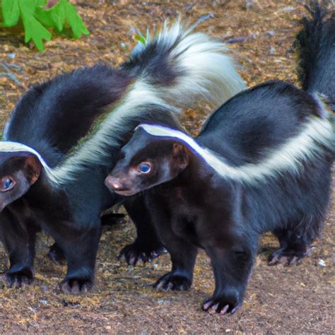 A group of skunks playing together in a field