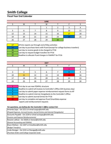 Smith College academic calendars