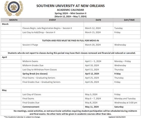 Southern University Academic Calendar Structure