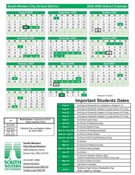 Southwestern City Schools Calendar