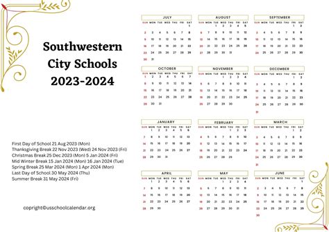 Southwestern City Schools Calendar Image 1