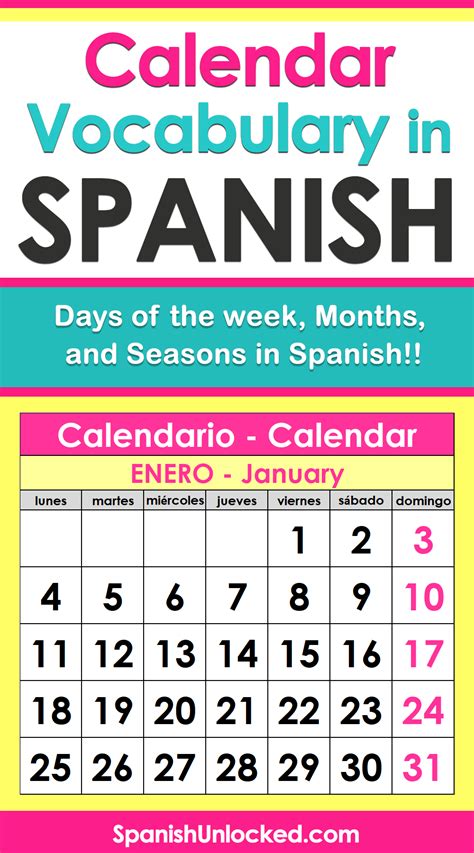 Spanish calendar vocabulary