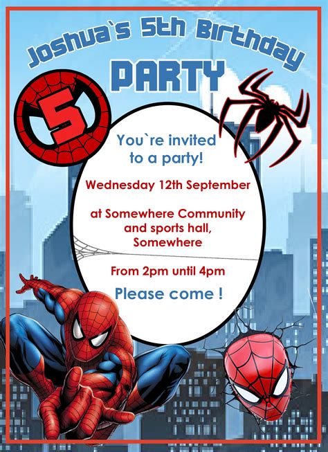 Spiderman invitations and party favors