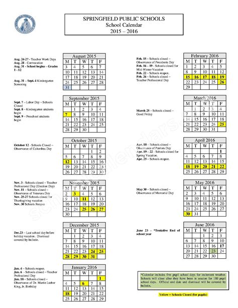 Springfield Public Schools Calendar Image 1