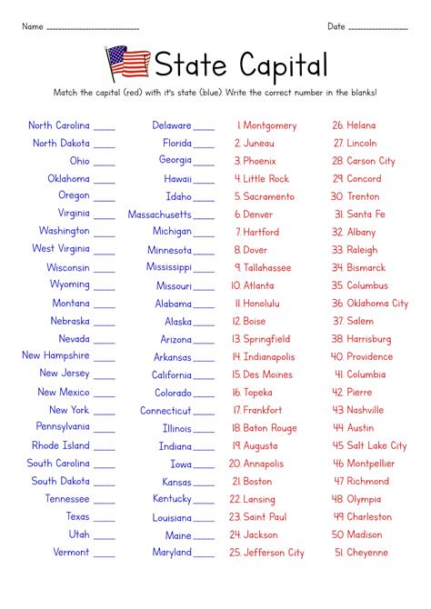 States and Capitals Worksheets