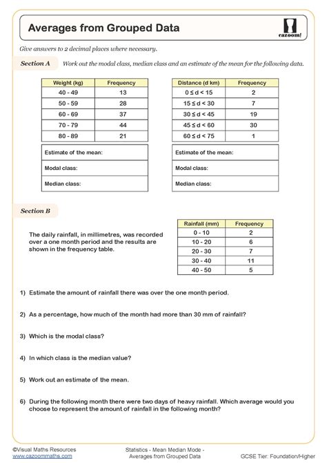 Statistics worksheets