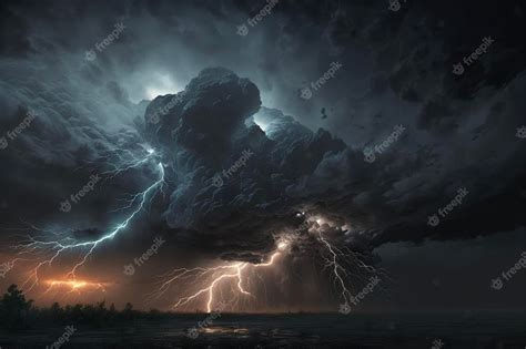 A stormy weather with dark clouds and lightning