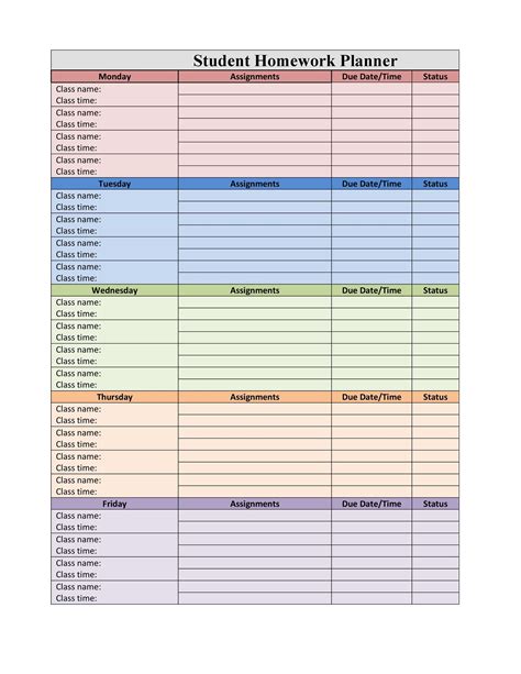 Student Assignment Calendar