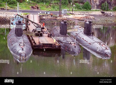 Submarine base with docked submarines