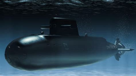 A submarine operating in dive mode