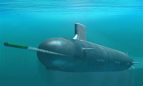 A nuclear-powered submarine moving through the water