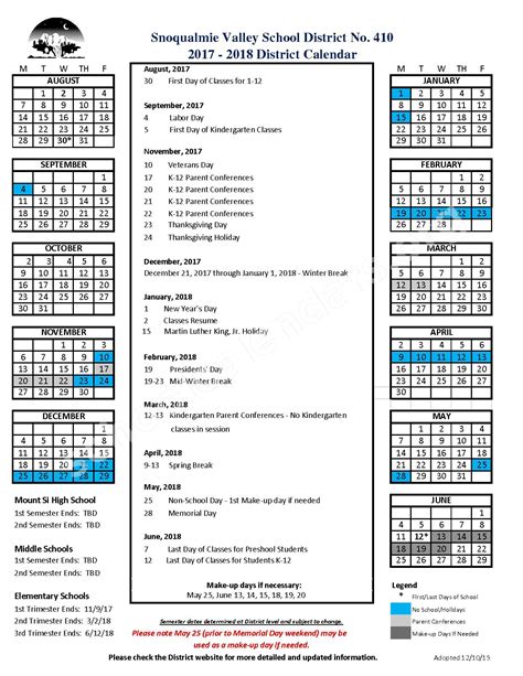 SVSD School Calendar