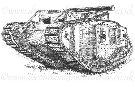 Tank drawing with detailed turret