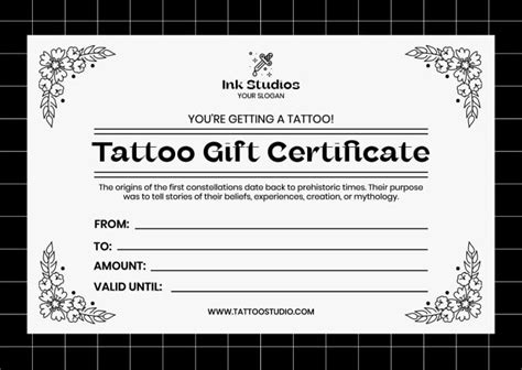 Tattoo certificate template with hygiene protocols