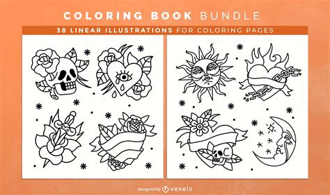 Tattoo coloring book pages for designers